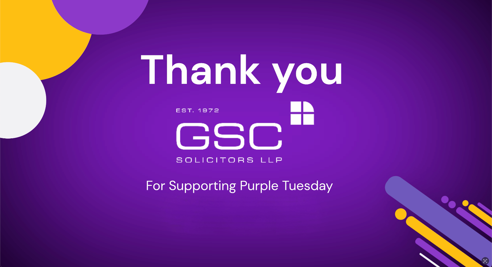 Thanks you banner from Purple Tuesday